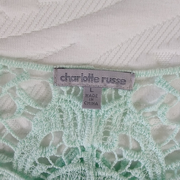 Charlotte Russe Mint Green All Over Crochet Short Sleeve Crop Top Size L - Picture 5 of 9